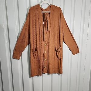 Intimately Free People Orange-Brown Cardigan Button Front Belted Size Large NWT